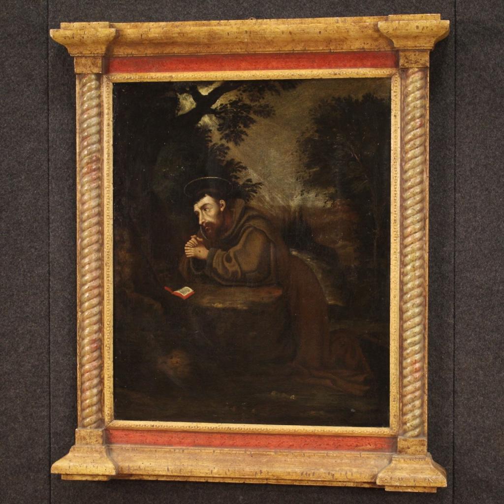 18th Century Oil on Canvas Italian Religious Painting Saint Francis, 1720 3