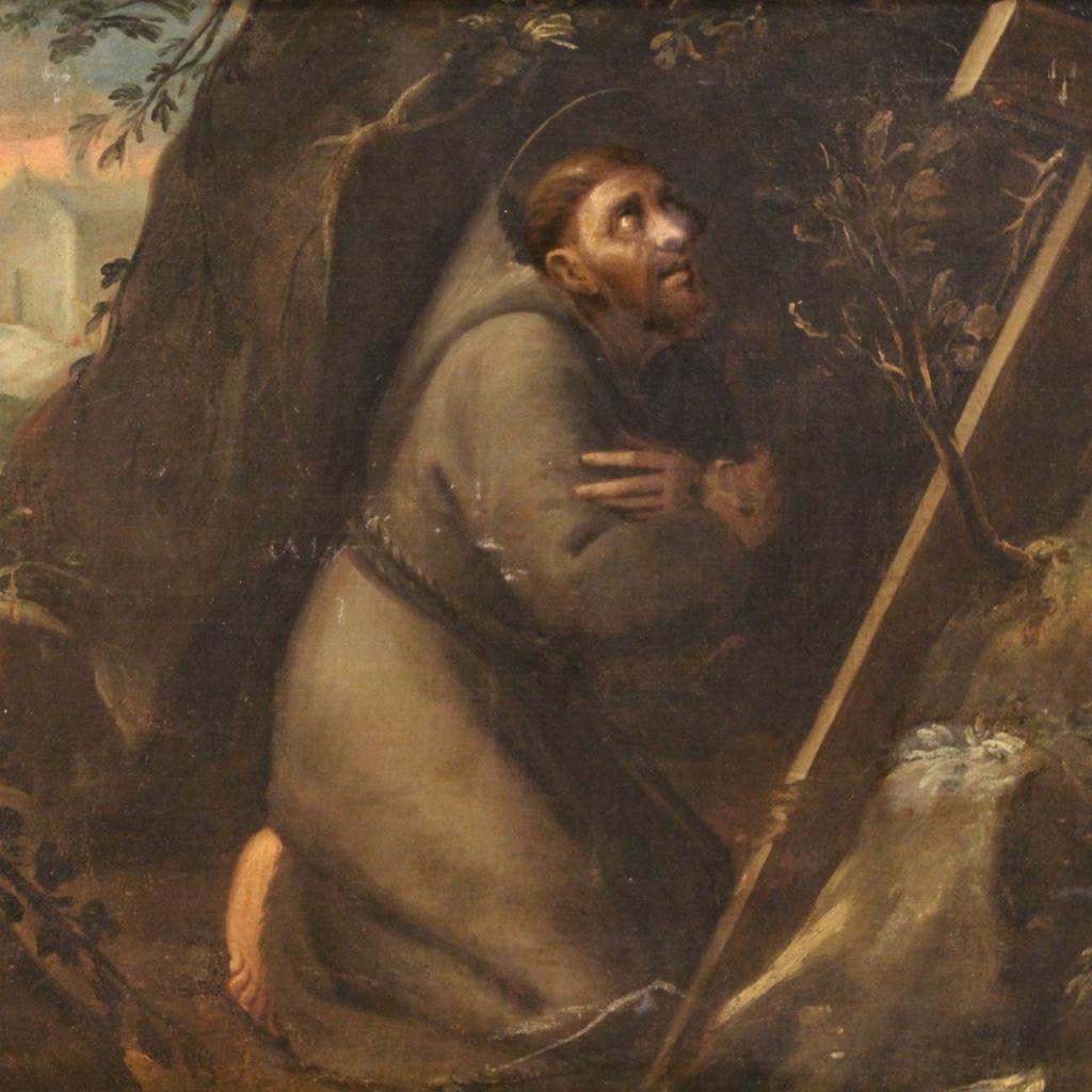 Huile sur toile italienne du 18ème siècle - Peinture religieuse italienne Saint François, 1720 en vente 2