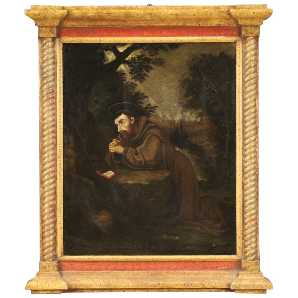 18th Century Oil on Canvas Italian Religious Painting Saint Francis, 1720
