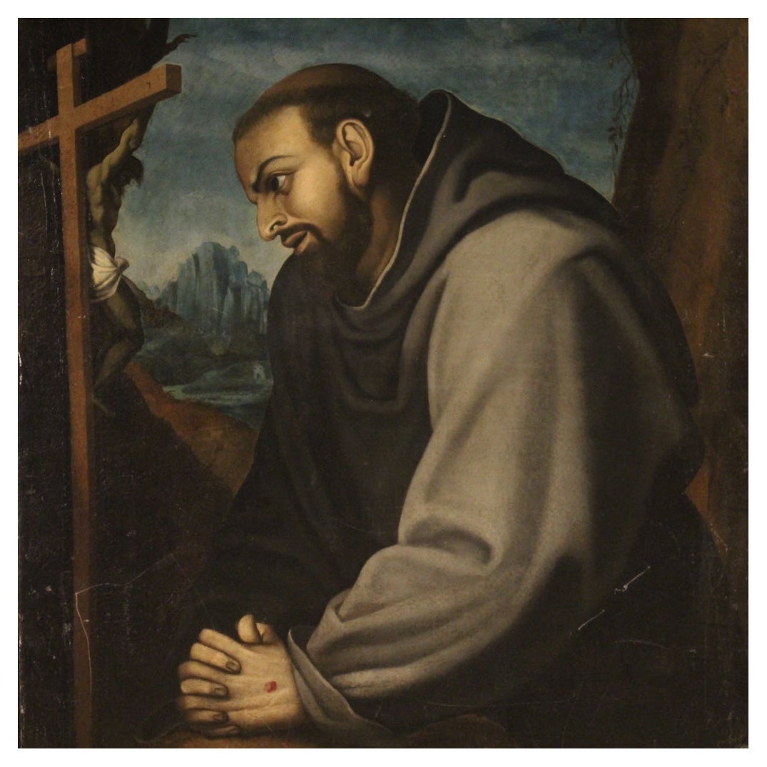 18th Century Oil on Canvas Italian Religious Painting Saint Francis, 1770