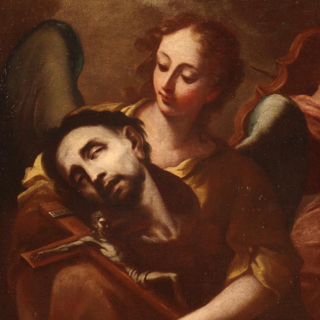 18th Century Oil on Canvas Italian Religious Painting Saint Francis in Ecstasy 2