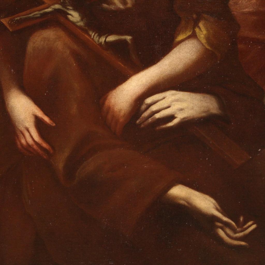 18th Century Oil on Canvas Italian Religious Painting Saint Francis in Ecstasy 3