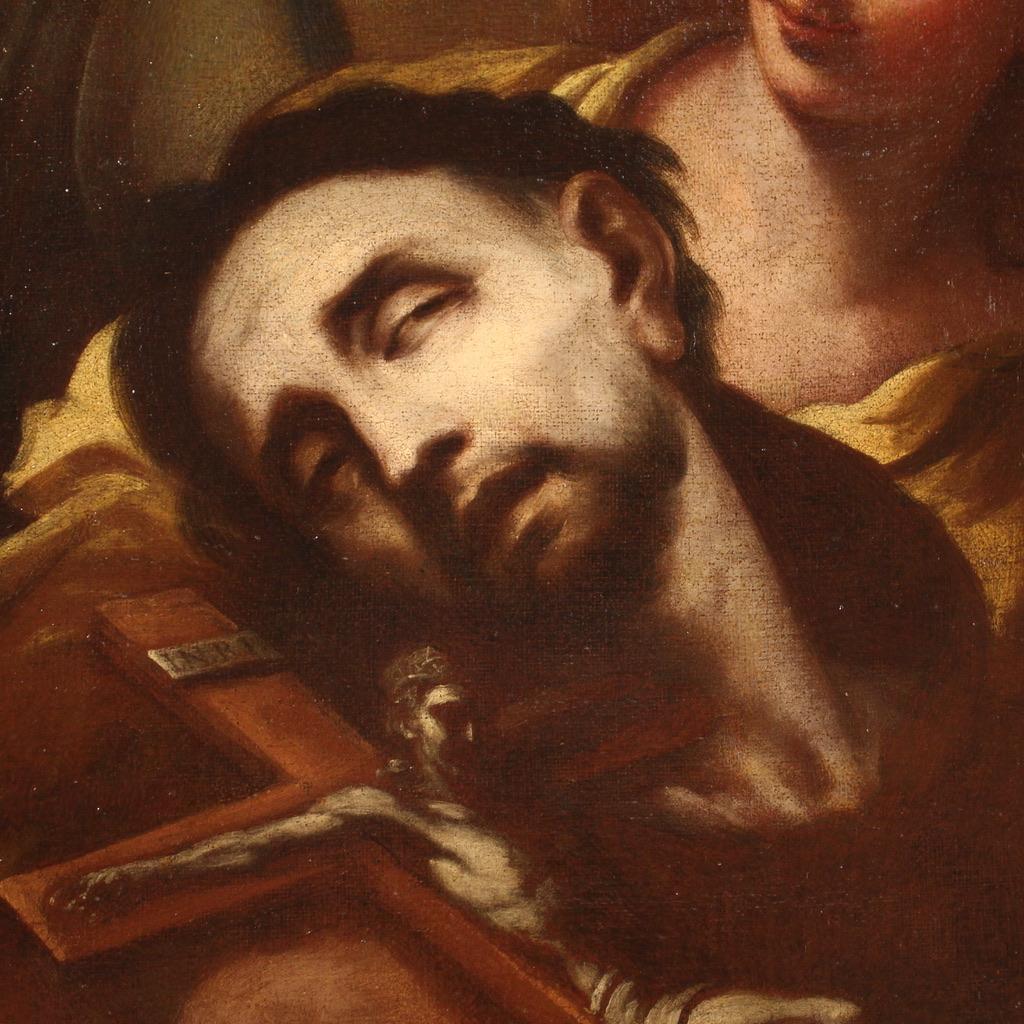 18th Century Oil on Canvas Italian Religious Painting Saint Francis in Ecstasy 6