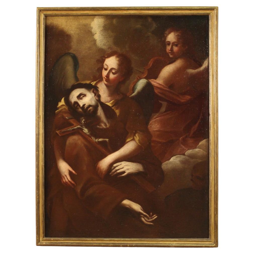 18th Century Oil on Canvas Italian Religious Painting Saint Francis in Ecstasy