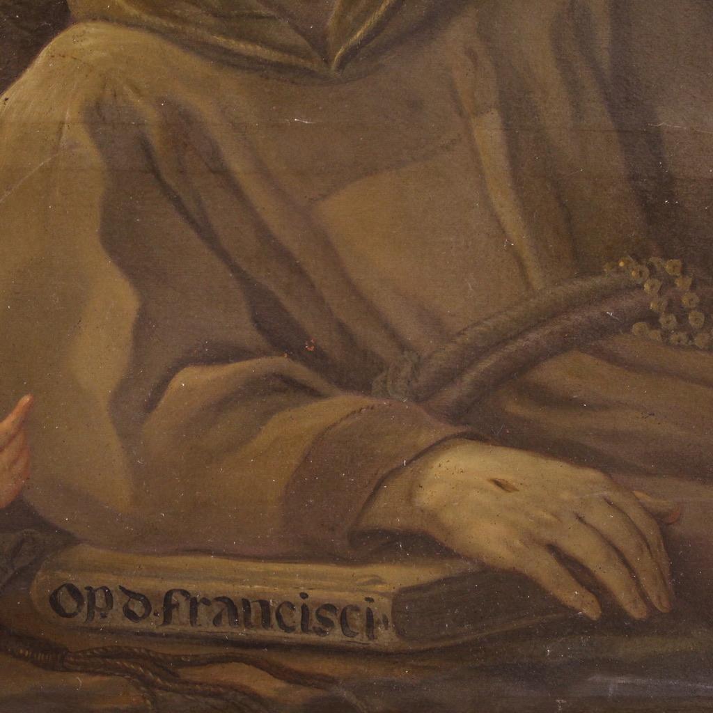 18. Jahrhundert Öl auf Leinwand Italienisches religiöses Gemälde Heiliger Franz von Assisi im Angebot 4