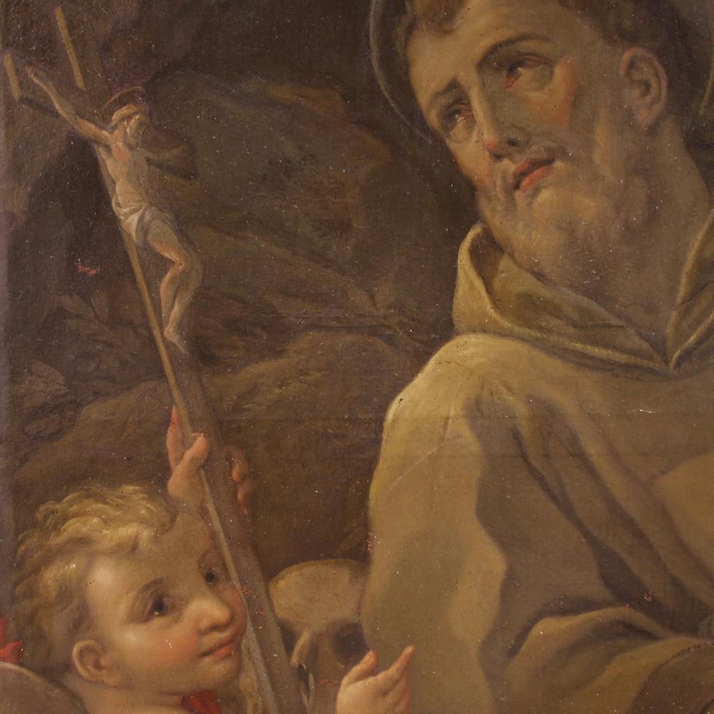 18. Jahrhundert Öl auf Leinwand Italienisches religiöses Gemälde Heiliger Franz von Assisi im Angebot 8