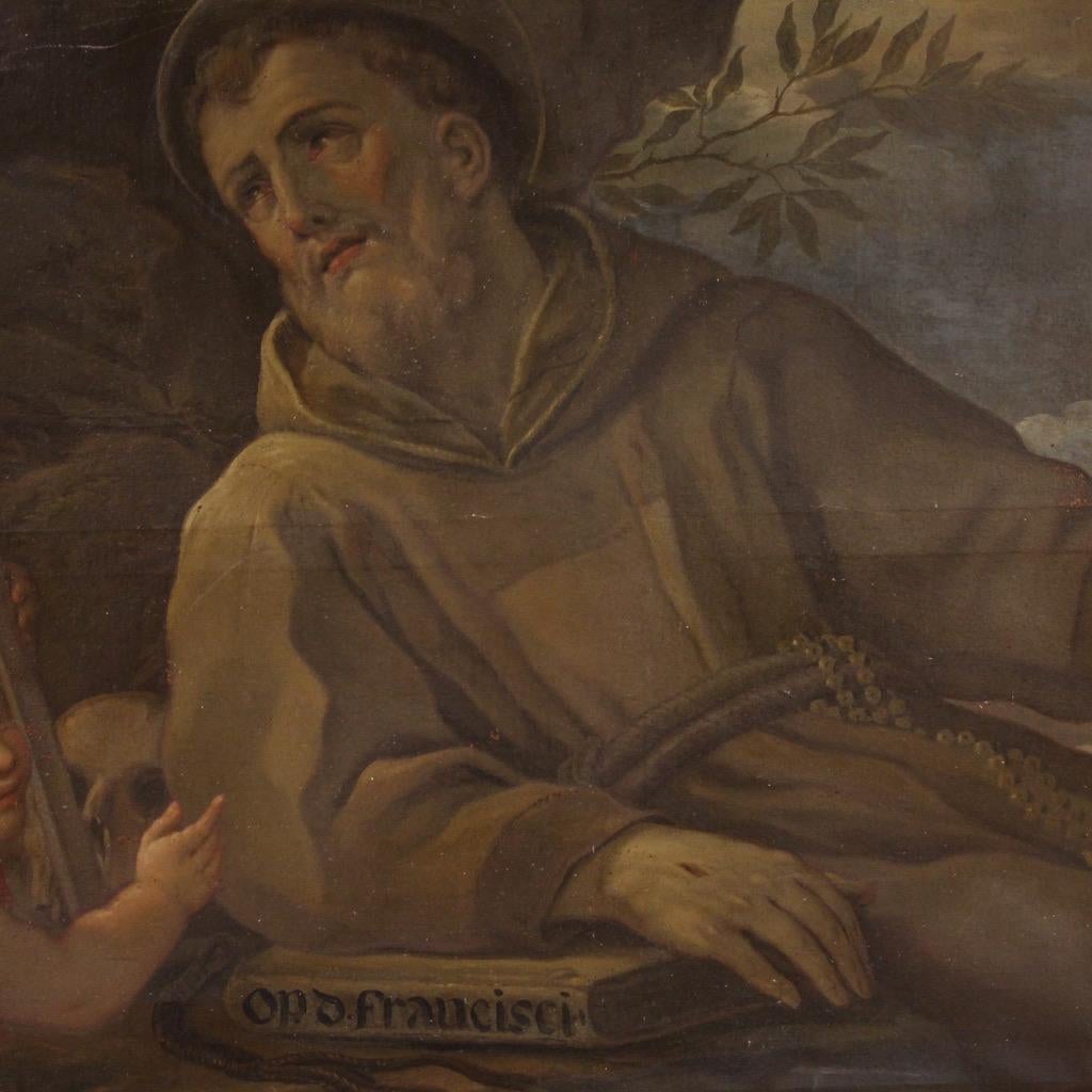18. Jahrhundert Öl auf Leinwand Italienisches religiöses Gemälde Heiliger Franz von Assisi (Geölt) im Angebot