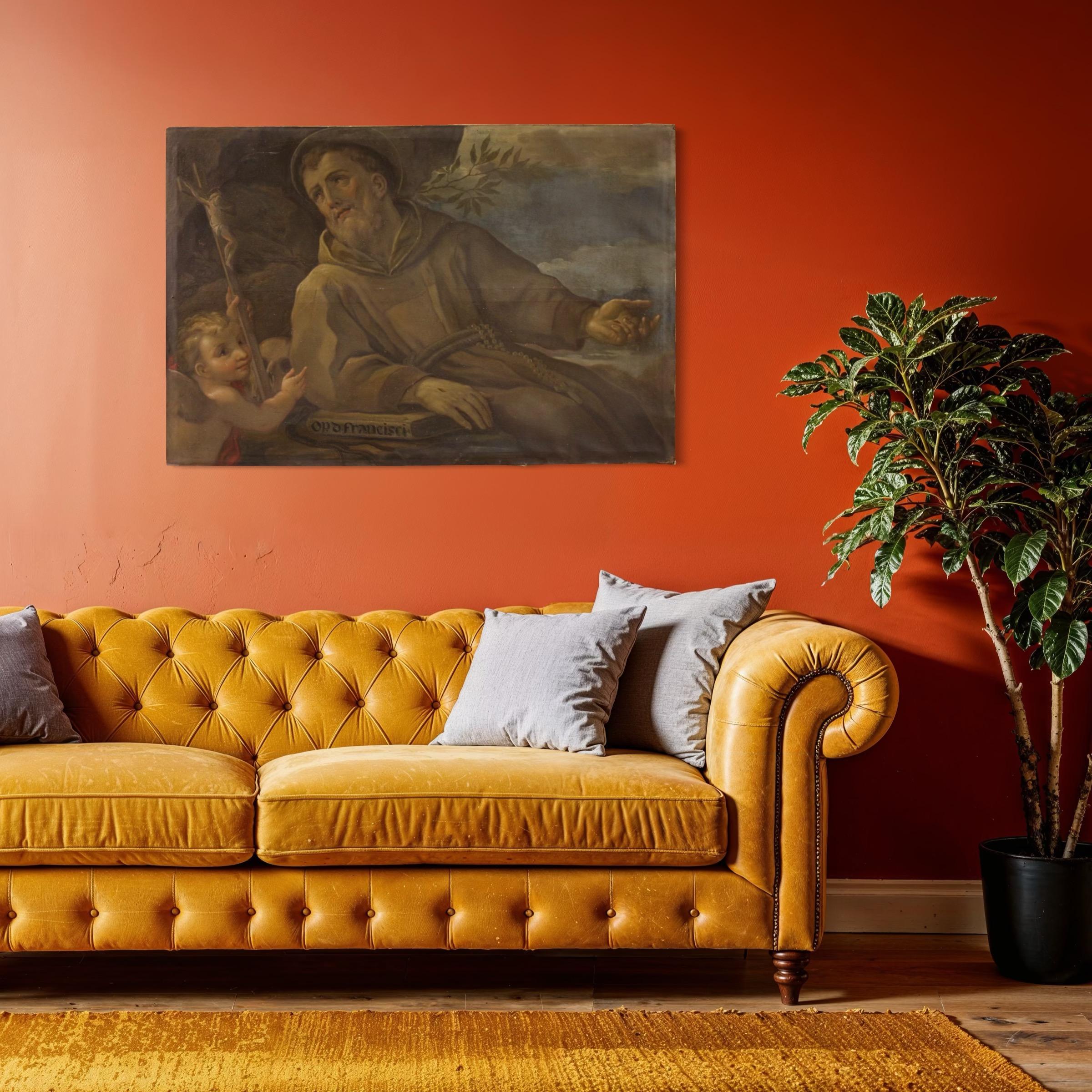 18. Jahrhundert Öl auf Leinwand Italienisches religiöses Gemälde Heiliger Franz von Assisi im Zustand „Relativ gut“ im Angebot in Vicoforte, Piedmont