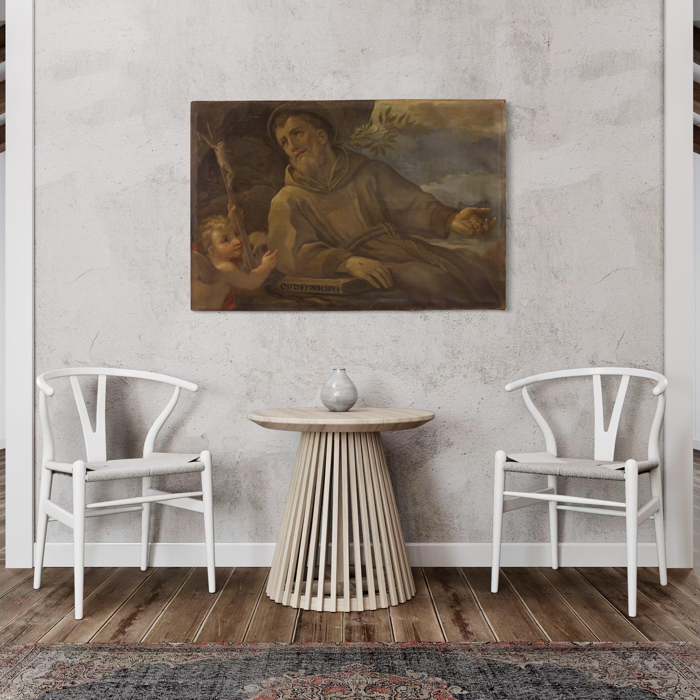 18. Jahrhundert Öl auf Leinwand Italienisches religiöses Gemälde Heiliger Franz von Assisi im Angebot 1