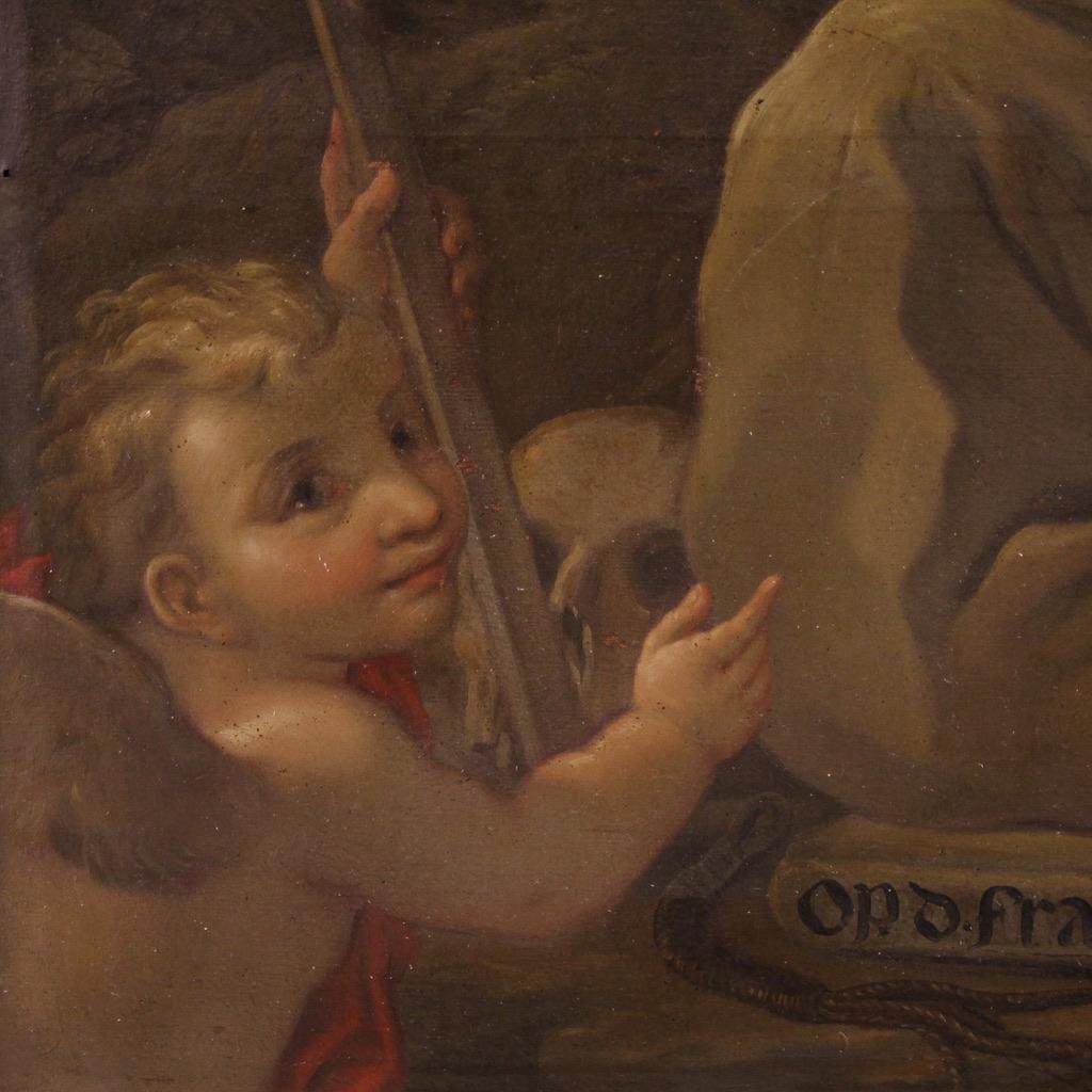 18. Jahrhundert Öl auf Leinwand Italienisches religiöses Gemälde Heiliger Franz von Assisi im Angebot 2