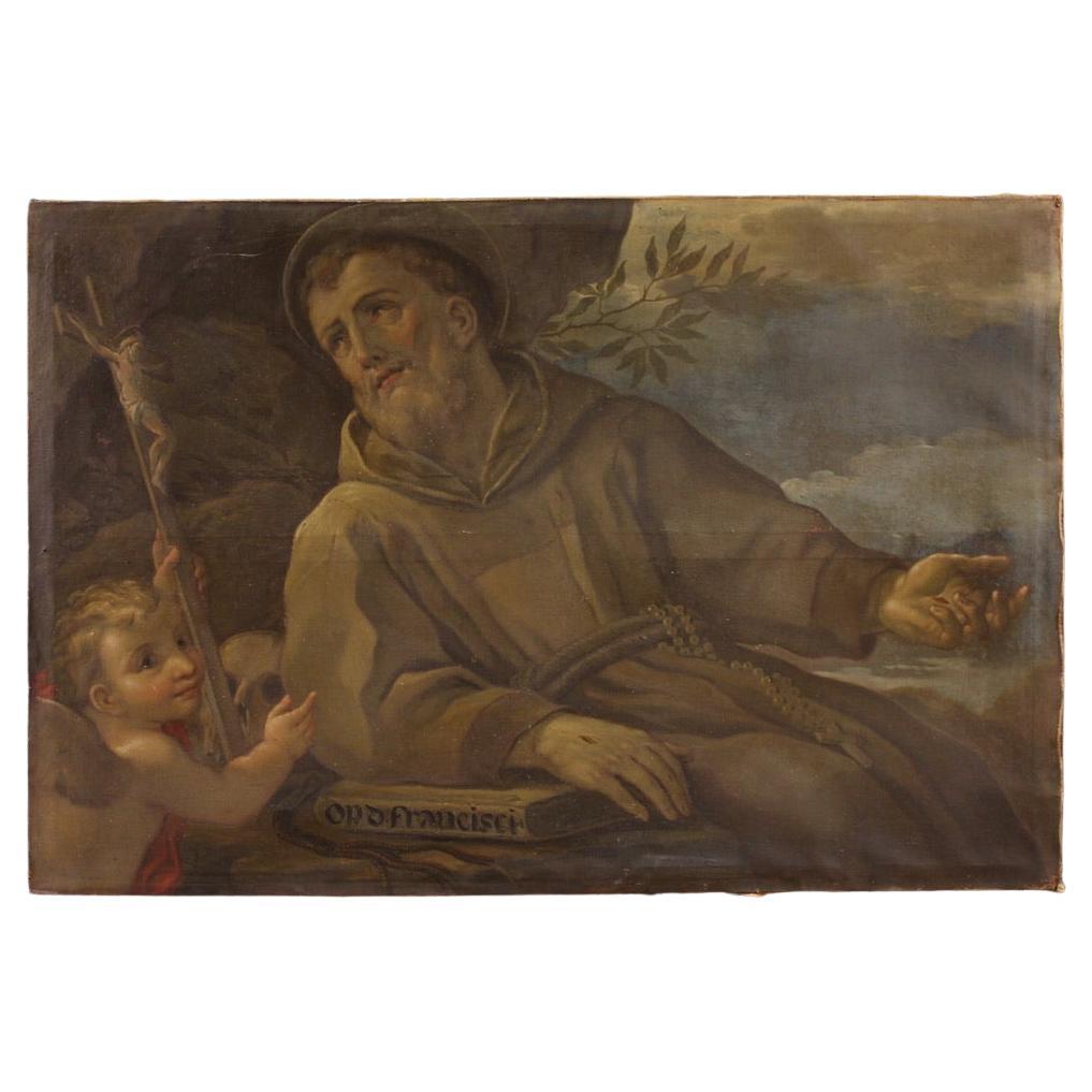 18. Jahrhundert Öl auf Leinwand Italienisches religiöses Gemälde Heiliger Franz von Assisi