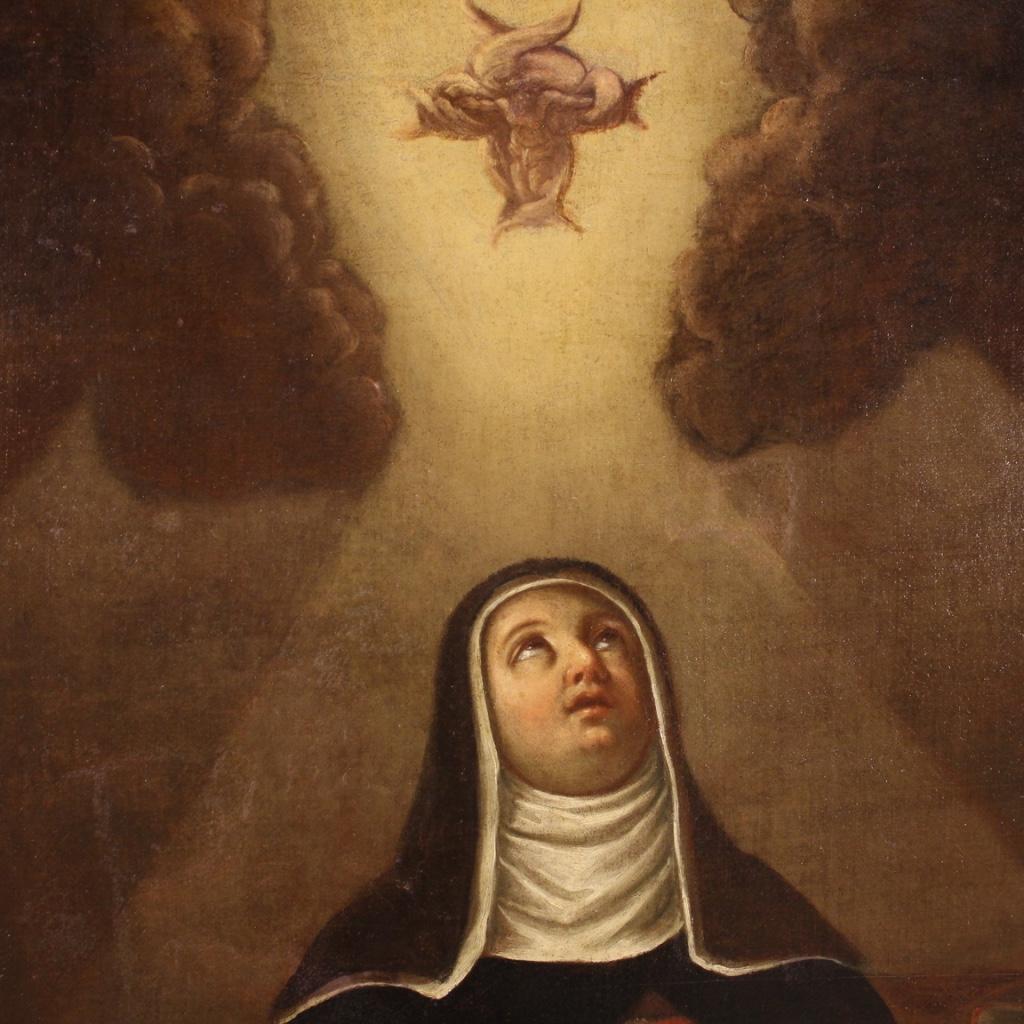 18th Century Oil on Canvas Italian Religious Painting Saint in Ecstasy, 1750 4