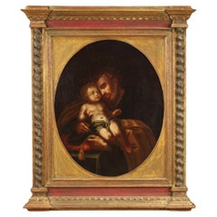 Antique 18th Century Oil on Canvas Italian Religious Painting Saint Joseph with Child