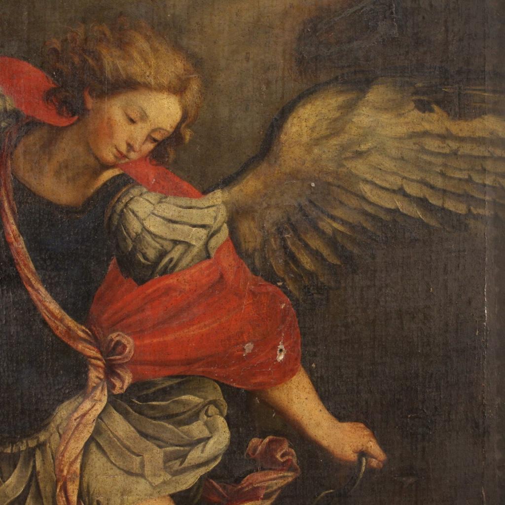 18th Century Oil on Canvas Italian Religious Painting Saint Michael, 1730 6