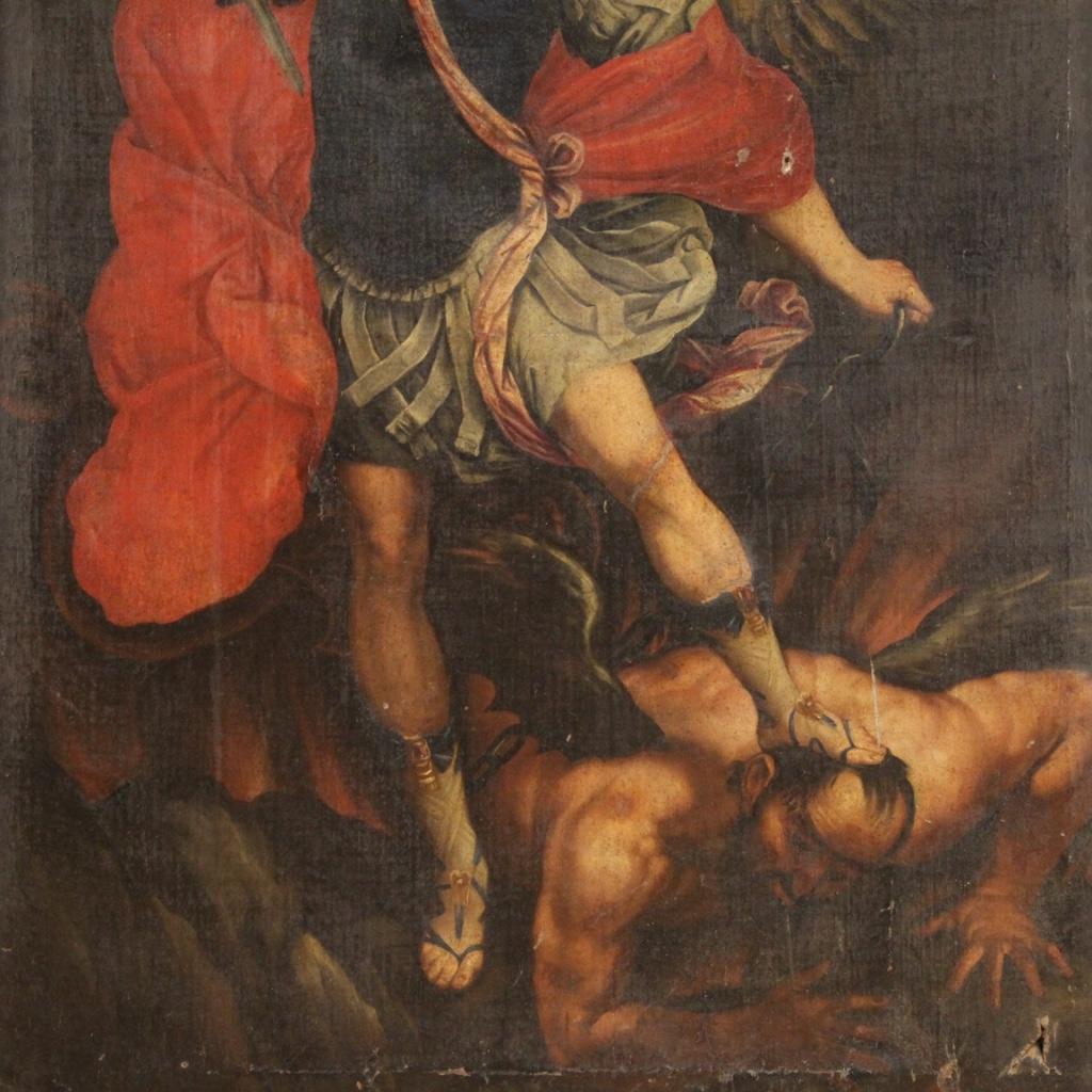 18th Century Oil on Canvas Italian Religious Painting Saint Michael, 1730 1