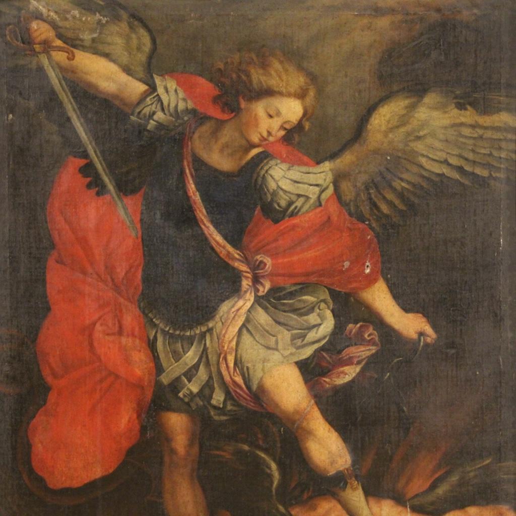 18th Century Oil on Canvas Italian Religious Painting Saint Michael, 1730 2