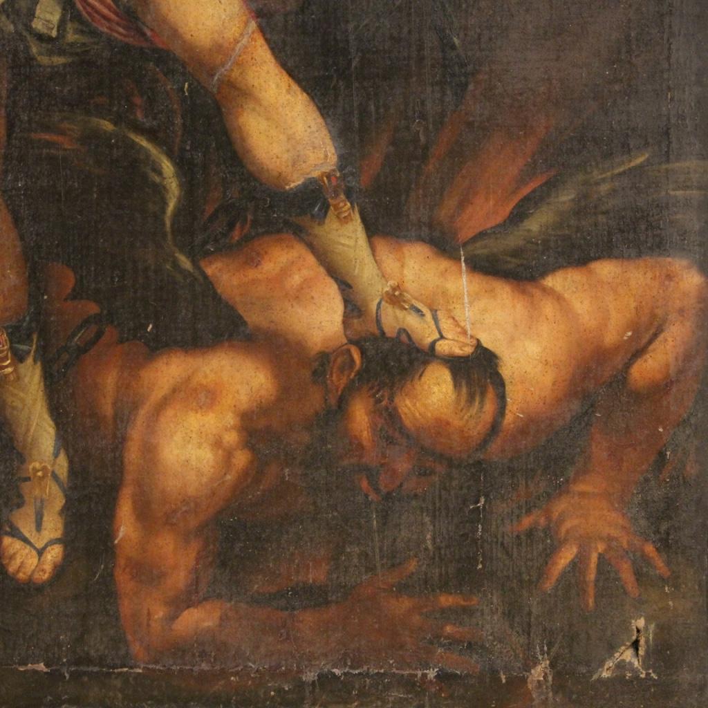 18th Century Oil on Canvas Italian Religious Painting Saint Michael, 1730 5