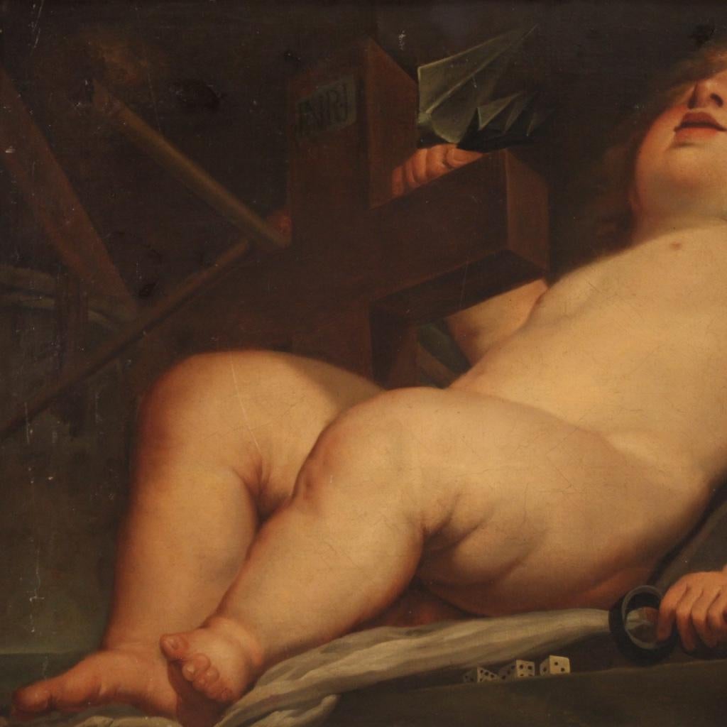 18th Century Oil on Canvas Italian Religious Painting Sleeping Child, 1760 2