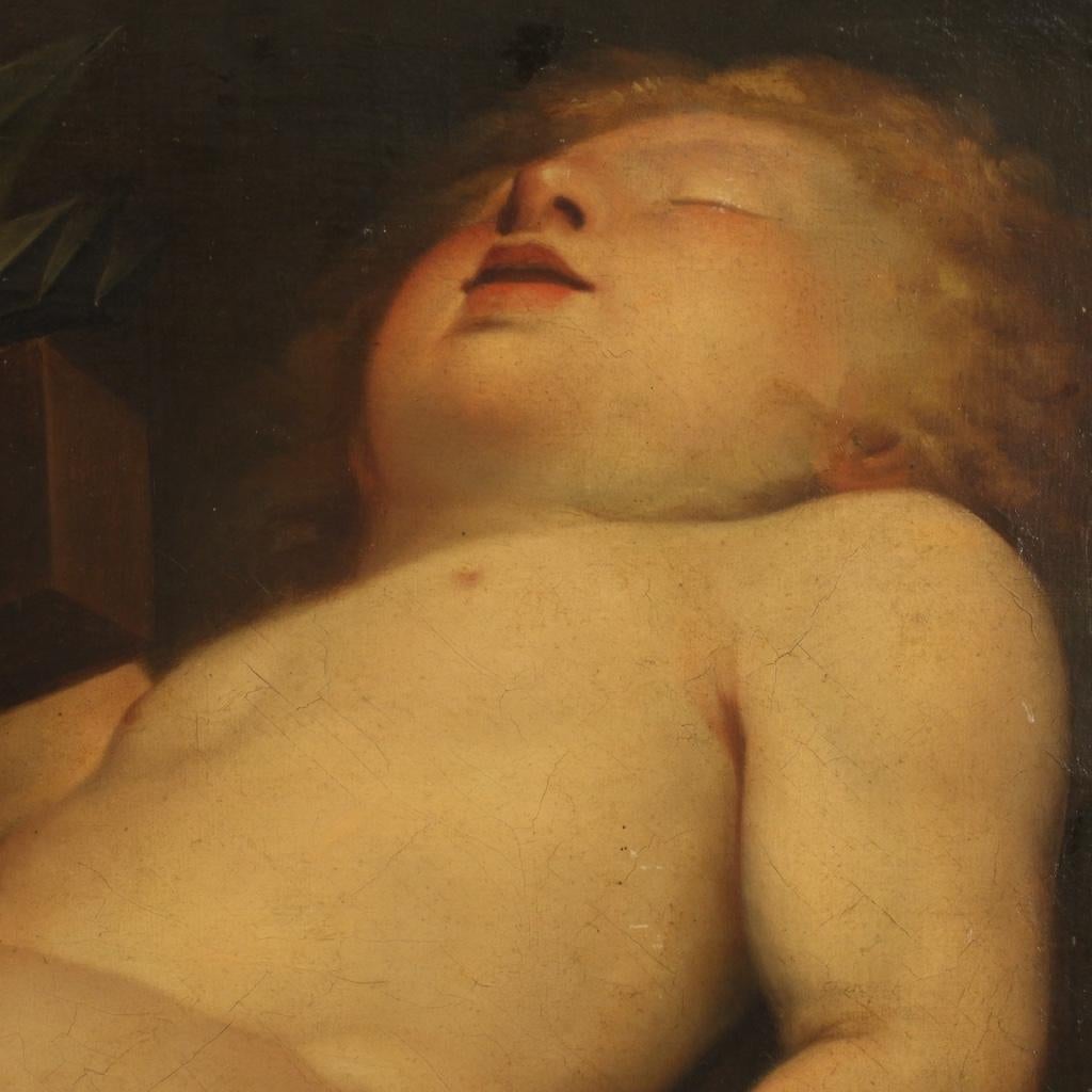 18th Century Oil on Canvas Italian Religious Painting Sleeping Child, 1760 6