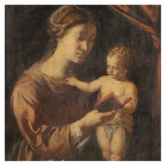 18th Century Oil on Canvas Italian Religious Painting Virgin with Child, 1720