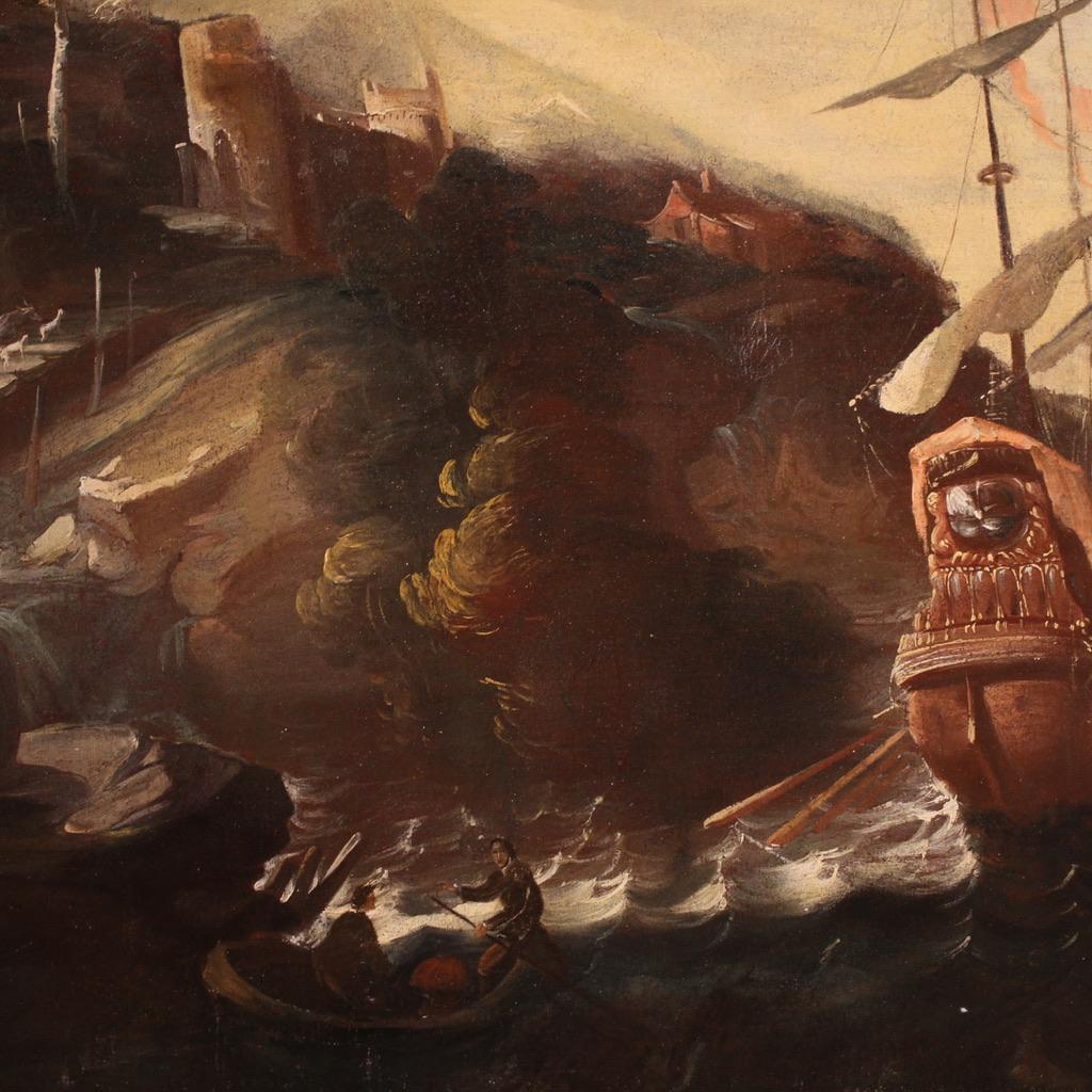 18th Century Oil on Canvas Italian Seascape Painting, 1720 in vendita 7