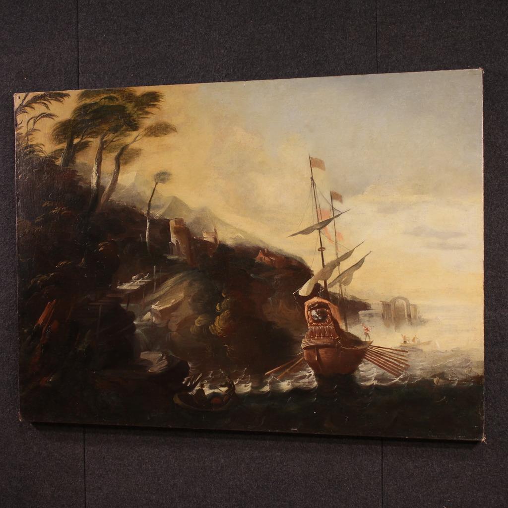 18th Century Oil on Canvas Italian Seascape Painting, 1720 in vendita 8