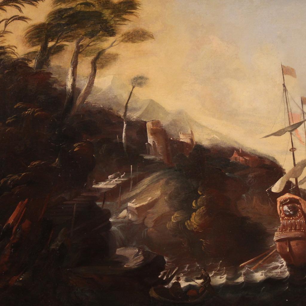18th Century Oil on Canvas Italian Seascape Painting, 1720 in vendita 1