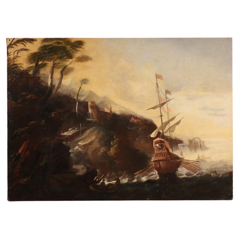 18th Century Oil on Canvas Italian Seascape Painting, 1720 in vendita