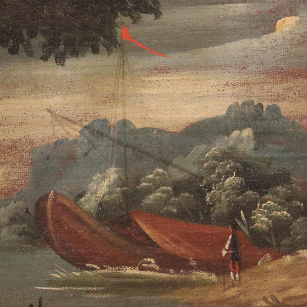 18th Century Oil on Canvas Italian Seascape Painting Landscape Characters, 1770 For Sale 7