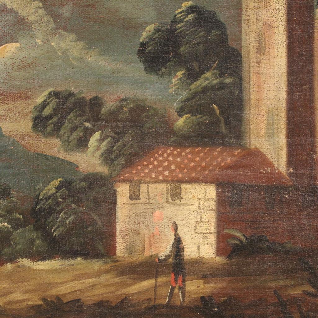 18th Century Oil on Canvas Italian Seascape Painting Landscape Characters, 1770 For Sale 10