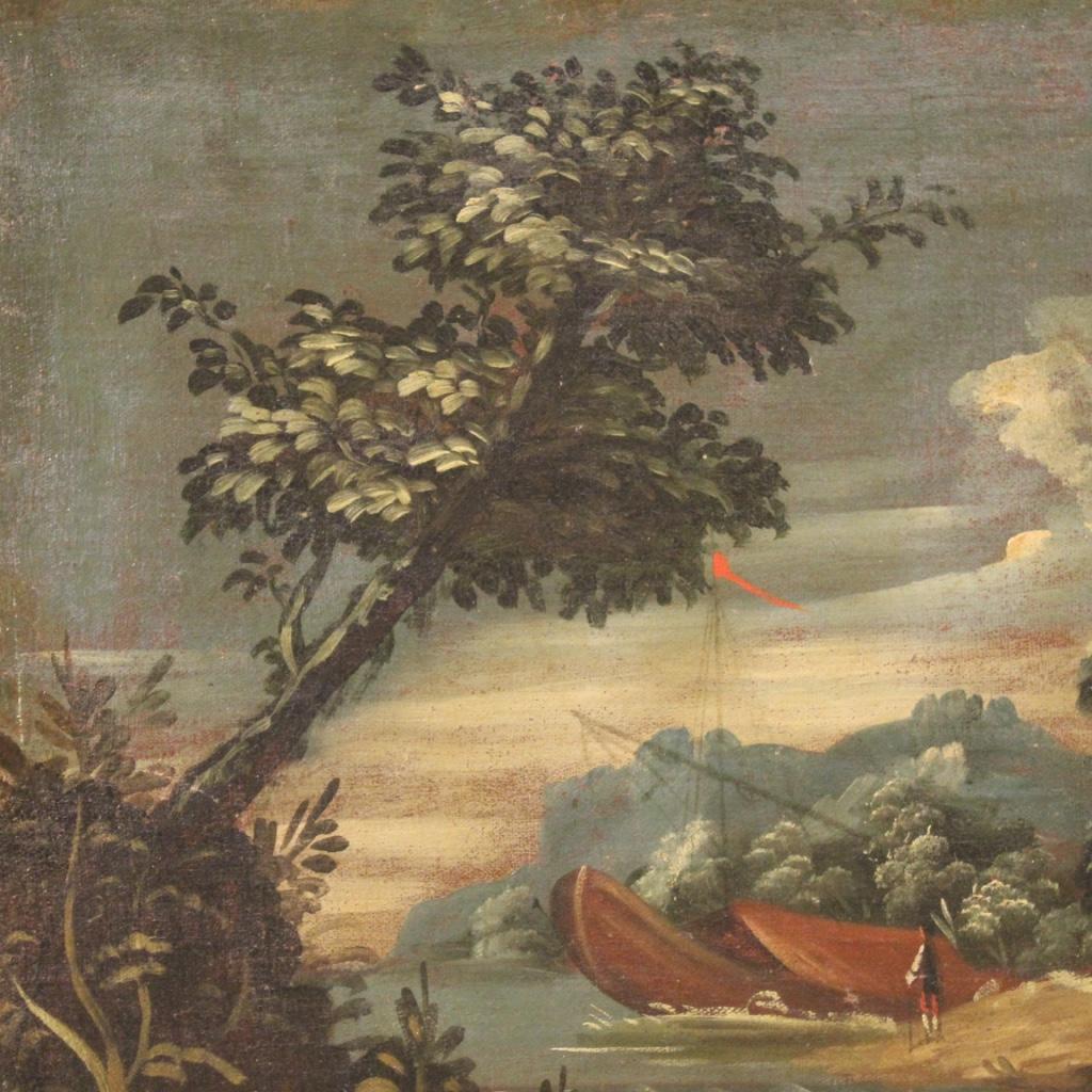 18th Century Oil on Canvas Italian Seascape Painting Landscape Characters, 1770 For Sale 1