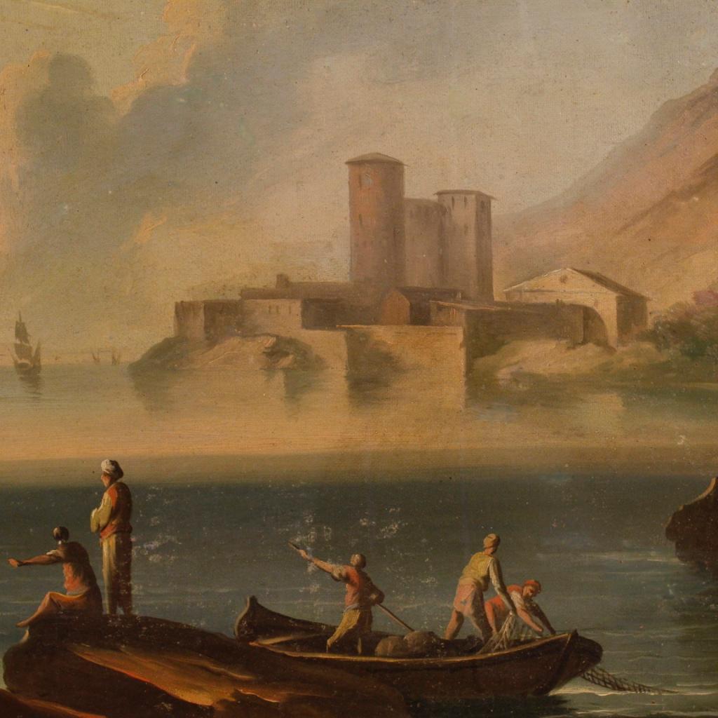18th Century Oil on Canvas Italian Seascapes Pair of Paintings, 1780 6