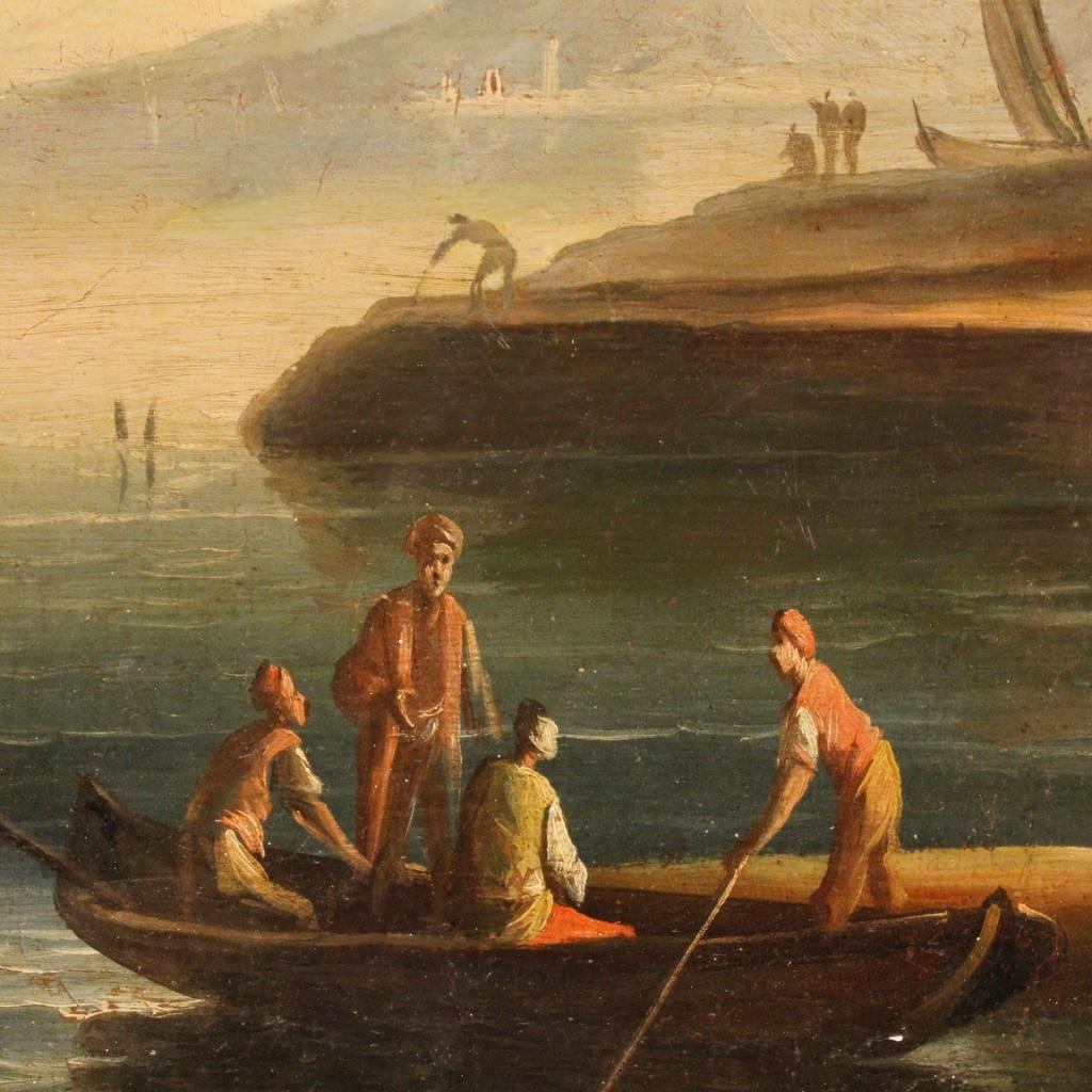 18th Century Oil on Canvas Italian Seascapes Pair of Paintings, 1780 1