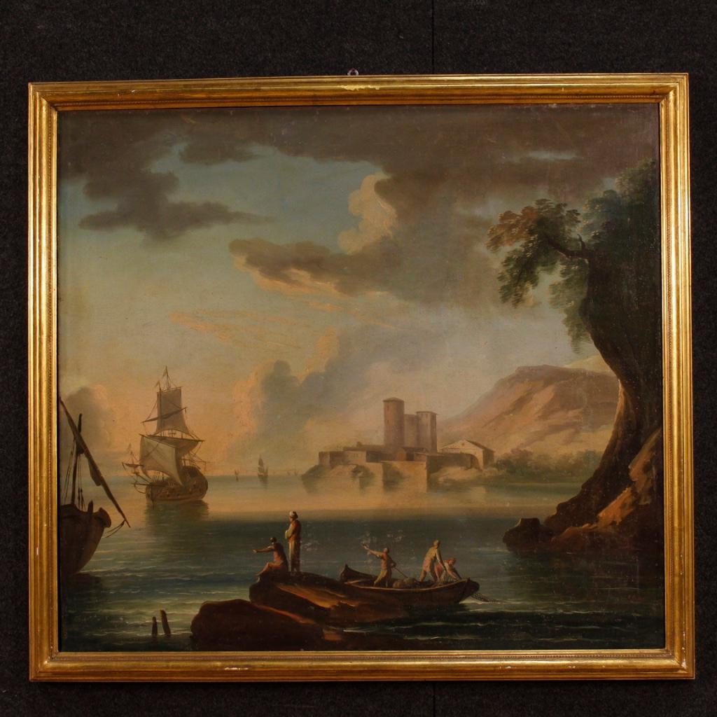 18th Century Oil on Canvas Italian Seascapes Pair of Paintings, 1780 3