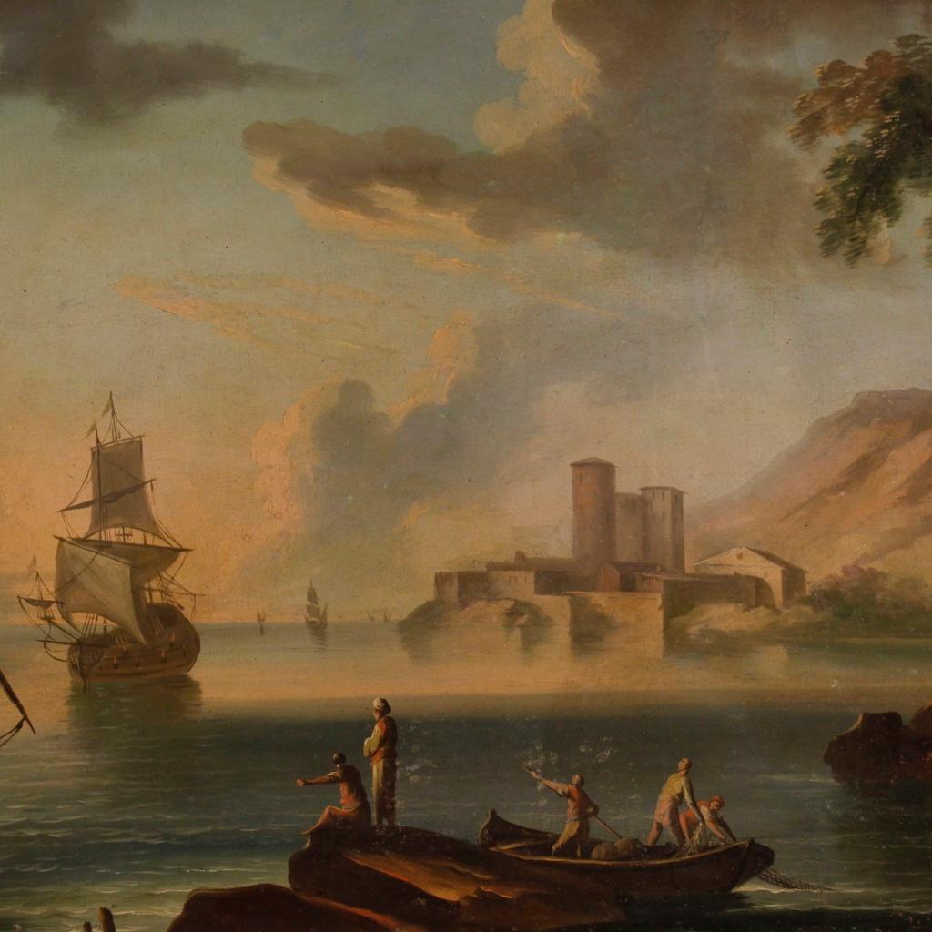 18th Century Oil on Canvas Italian Seascapes Pair of Paintings, 1780 4