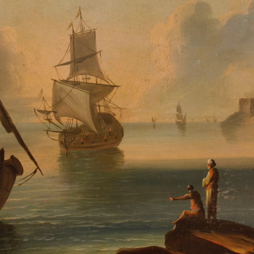 18th Century Oil on Canvas Italian Seascapes Pair of Paintings, 1780 5