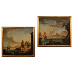 18th Century Oil on Canvas Italian Seascapes Pair of Paintings, 1780