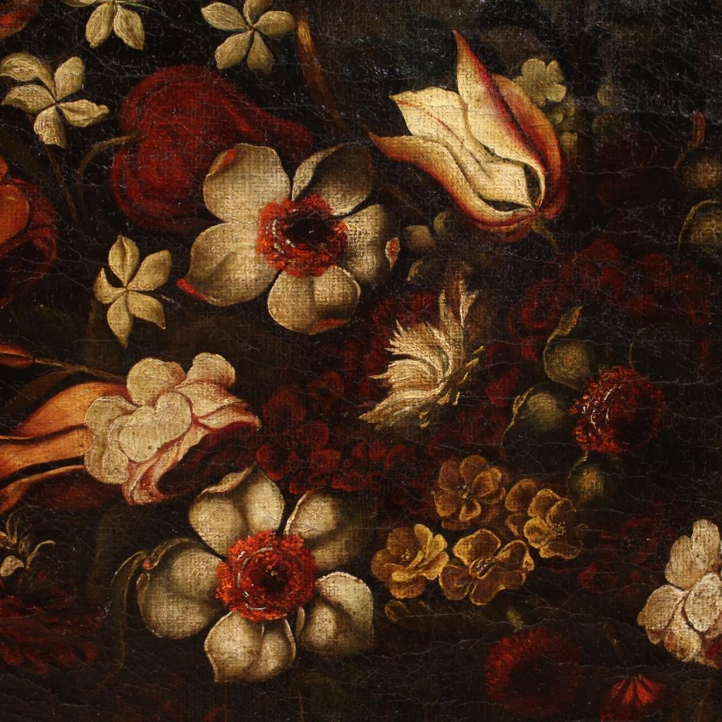 18th Century Oil on Canvas Italian Still Life Painting Vase with Flowers, 1770 1