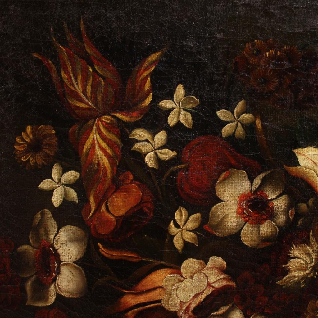 18th Century Oil on Canvas Italian Still Life Painting Vase with Flowers, 1770 2