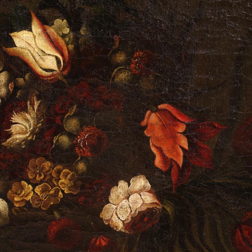 18th Century Oil on Canvas Italian Still Life Painting Vase with Flowers, 1770 3