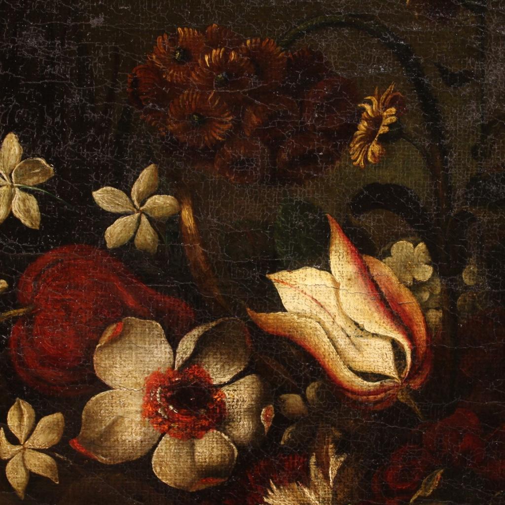 18th Century Oil on Canvas Italian Still Life Painting Vase with Flowers, 1770 5