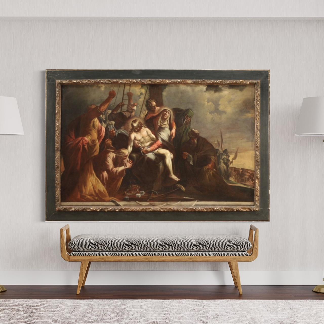 18th Century Oil on Canvas Lamentation over the Dead Christ Italian Painting  10