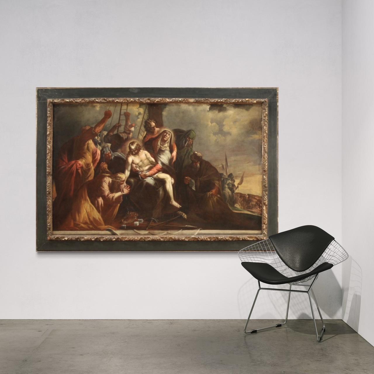 18th Century Oil on Canvas Lamentation over the Dead Christ Italian Painting  12