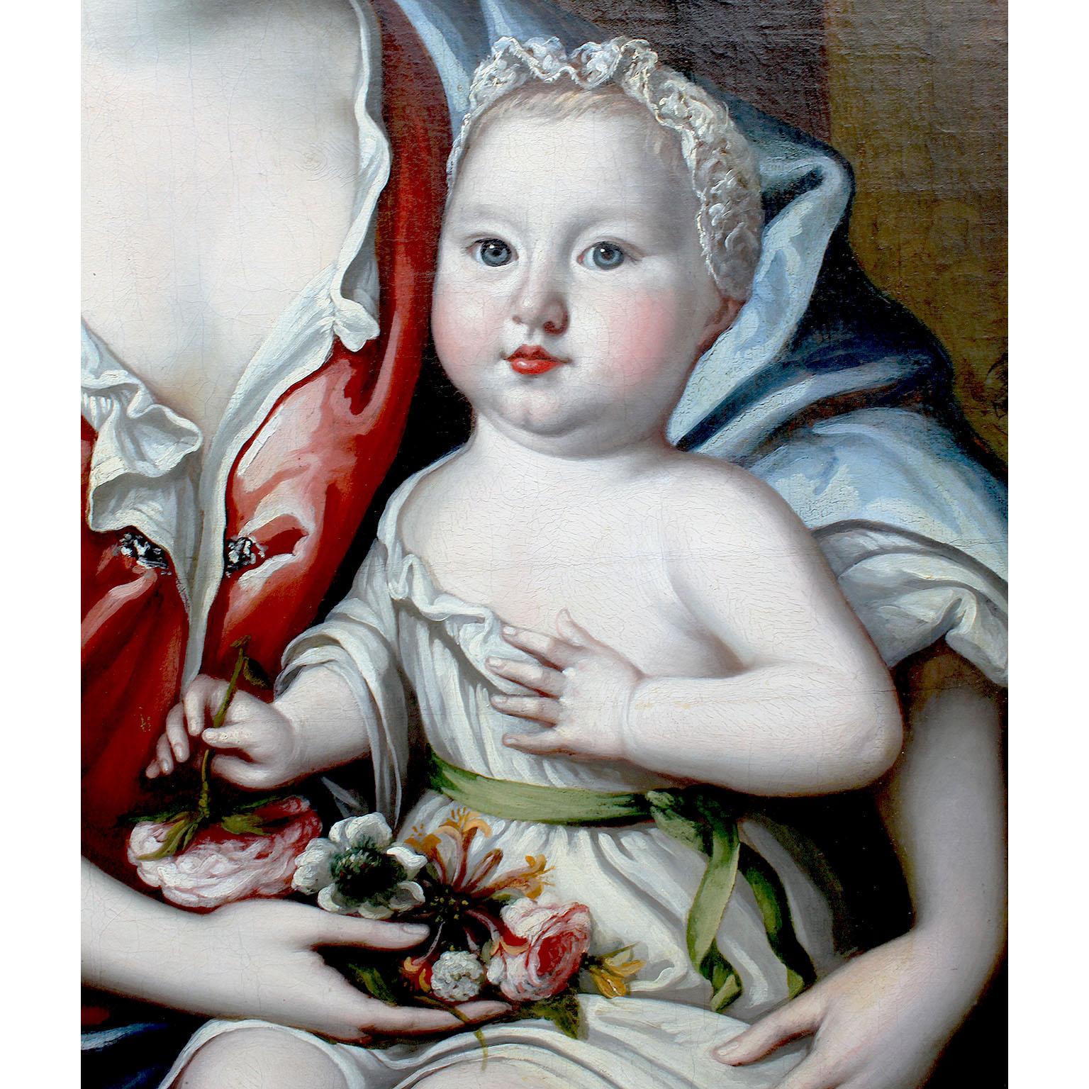 Sculpté Huile sur toile du 18ème siècle, Mère et enfant, attribuée à Michael Dahl en vente