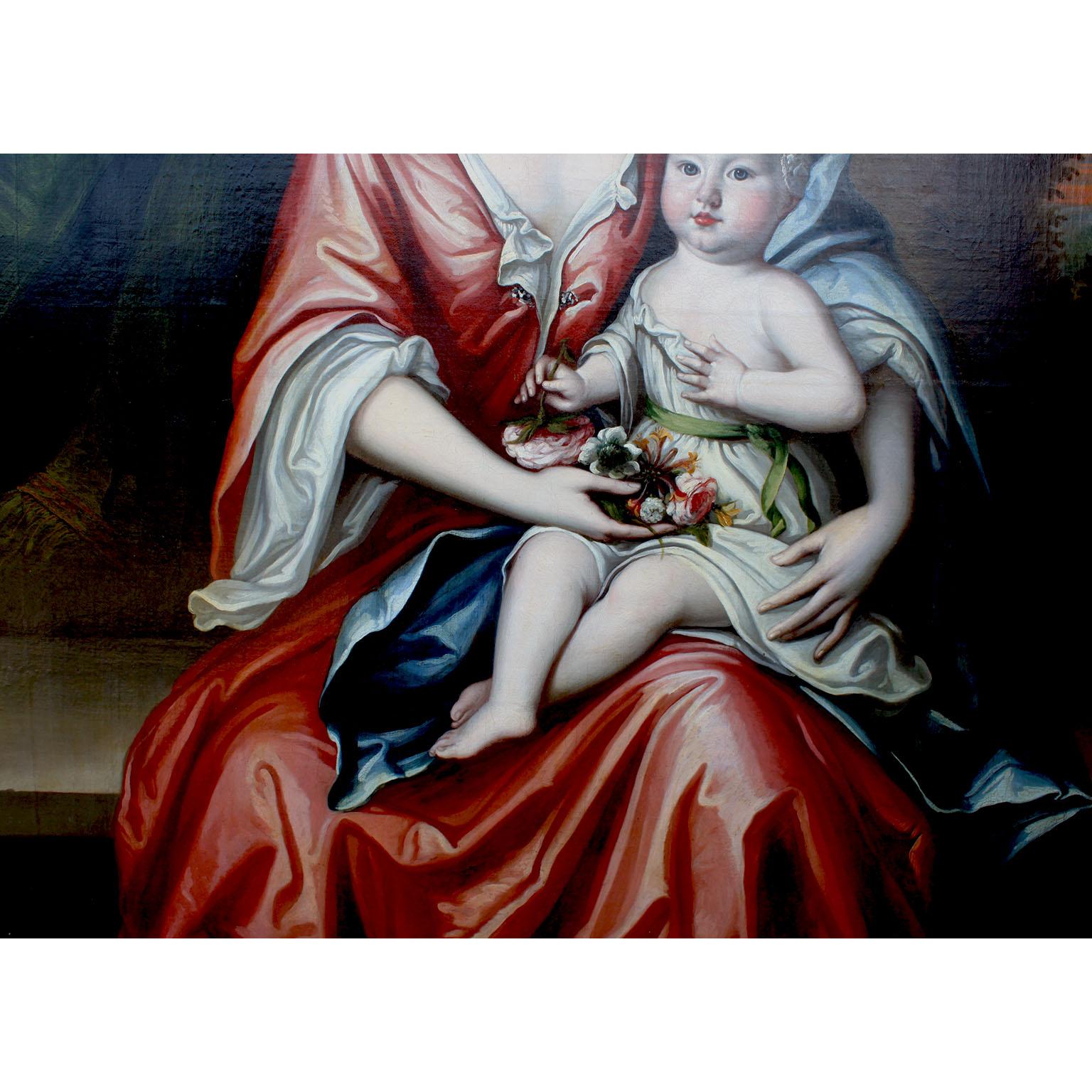 Baroque 18th Century Oil on Canvas Mother & Child Attr Michael Dahl For Sale