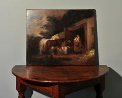 18th Century Oil Painting on Canvas of the Bell Inn, Manner of George Morland