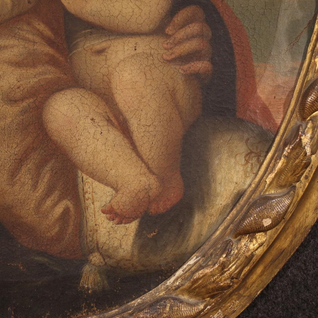 18th Century Oil on Canvas Oval Italian Antique Painting Madonna with Child 1750 For Sale 7