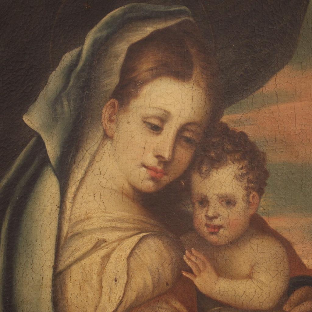 18th Century Oil on Canvas Oval Italian Antique Painting Madonna with Child 1750 For Sale 3