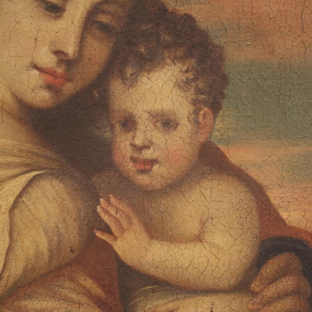 18th Century Oil on Canvas Oval Italian Antique Painting Madonna with Child 1750 For Sale 6