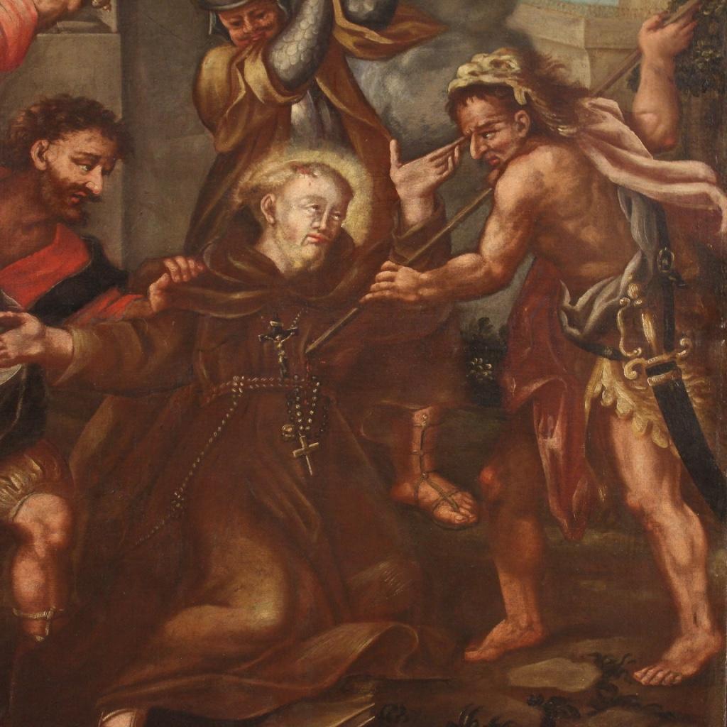 18th Century Oil On Canvas Painting Martyrdom of Saint Fidelis of Sigmaringen For Sale 3